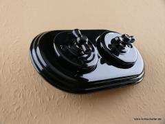 Garby Colonial 2fach Kombination, zwei Aus-Wechsel-Porzellandrehschalter schwarz,  Knebel Porzellan schwarz, seitlich